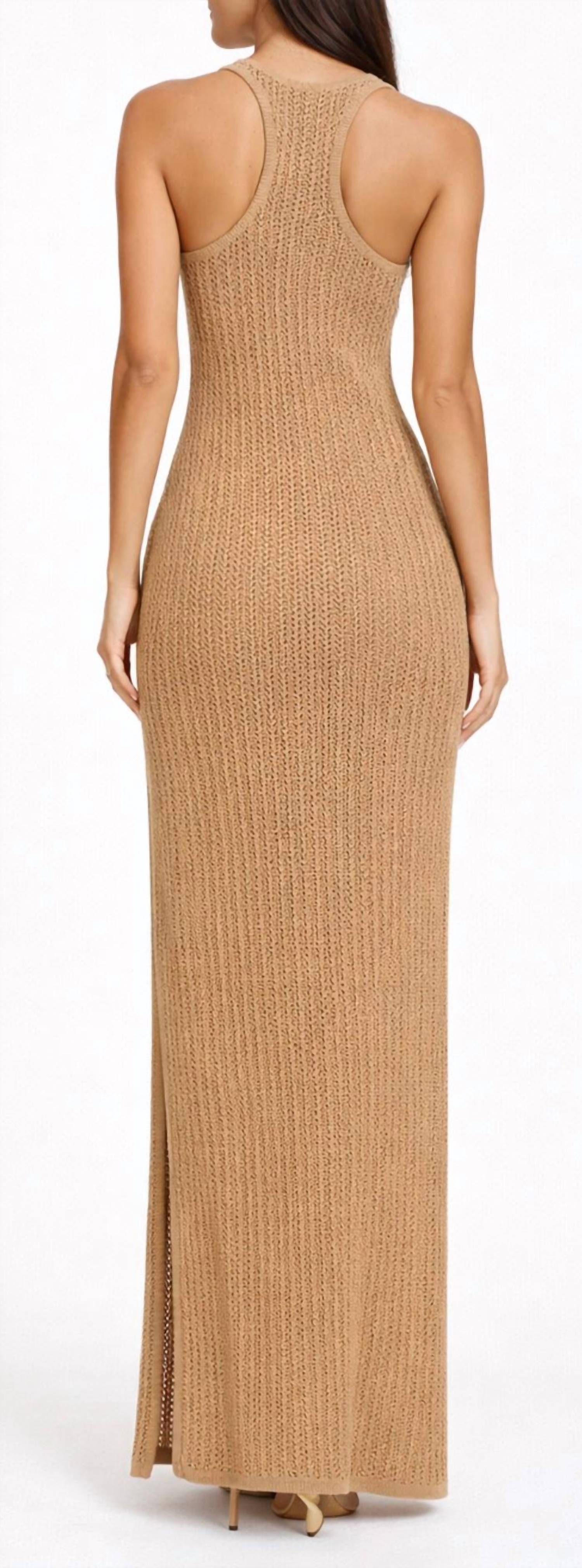 RONNY KOBO Netra Knit Maxi Dress in tan - women's dress - detail view