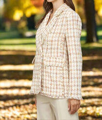Fate Fray Detail Tweed Blazer in ivory multi - women's jacket - alternate view