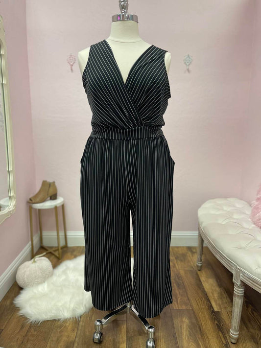 Sleeveless Waist Tie Wide Leg Stripe Jumpsuit