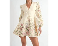 EB Luxe Women's Floral Long Sleeve Mini Dress in ivory combo - women's dress