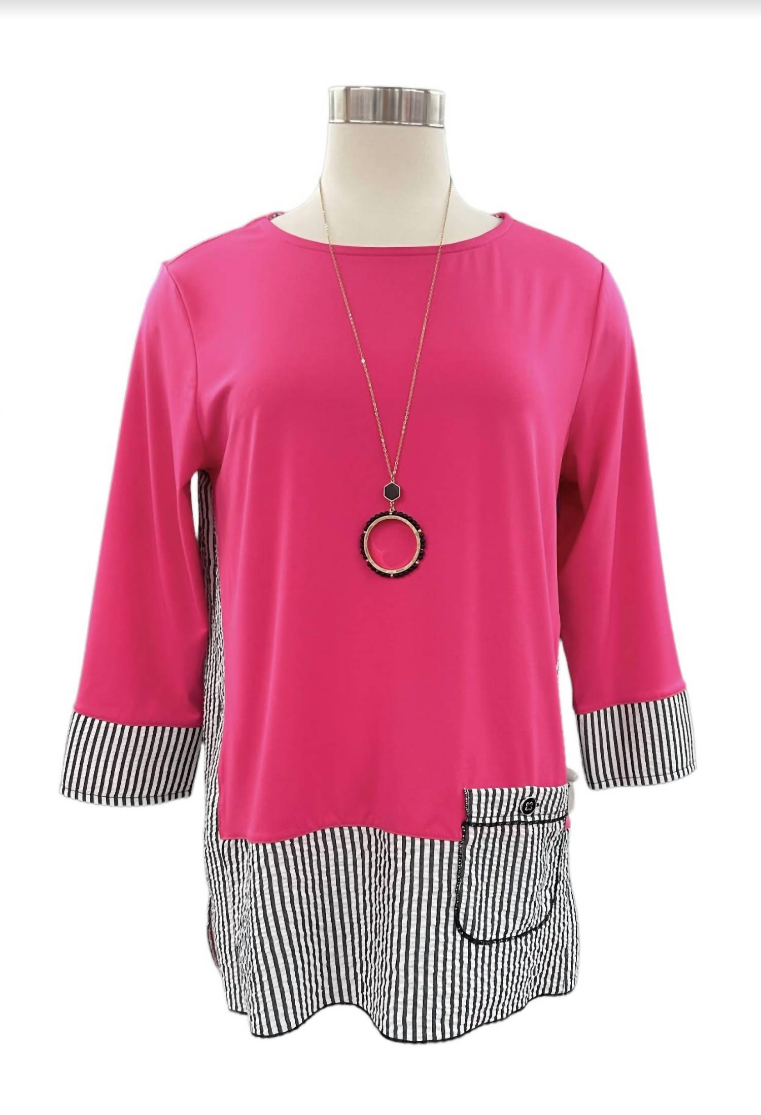 Multiples - Stripe/solid Knit Pocket Top