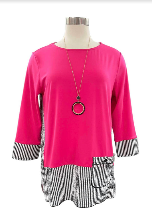 Multiples - Stripe/solid Knit Pocket Top