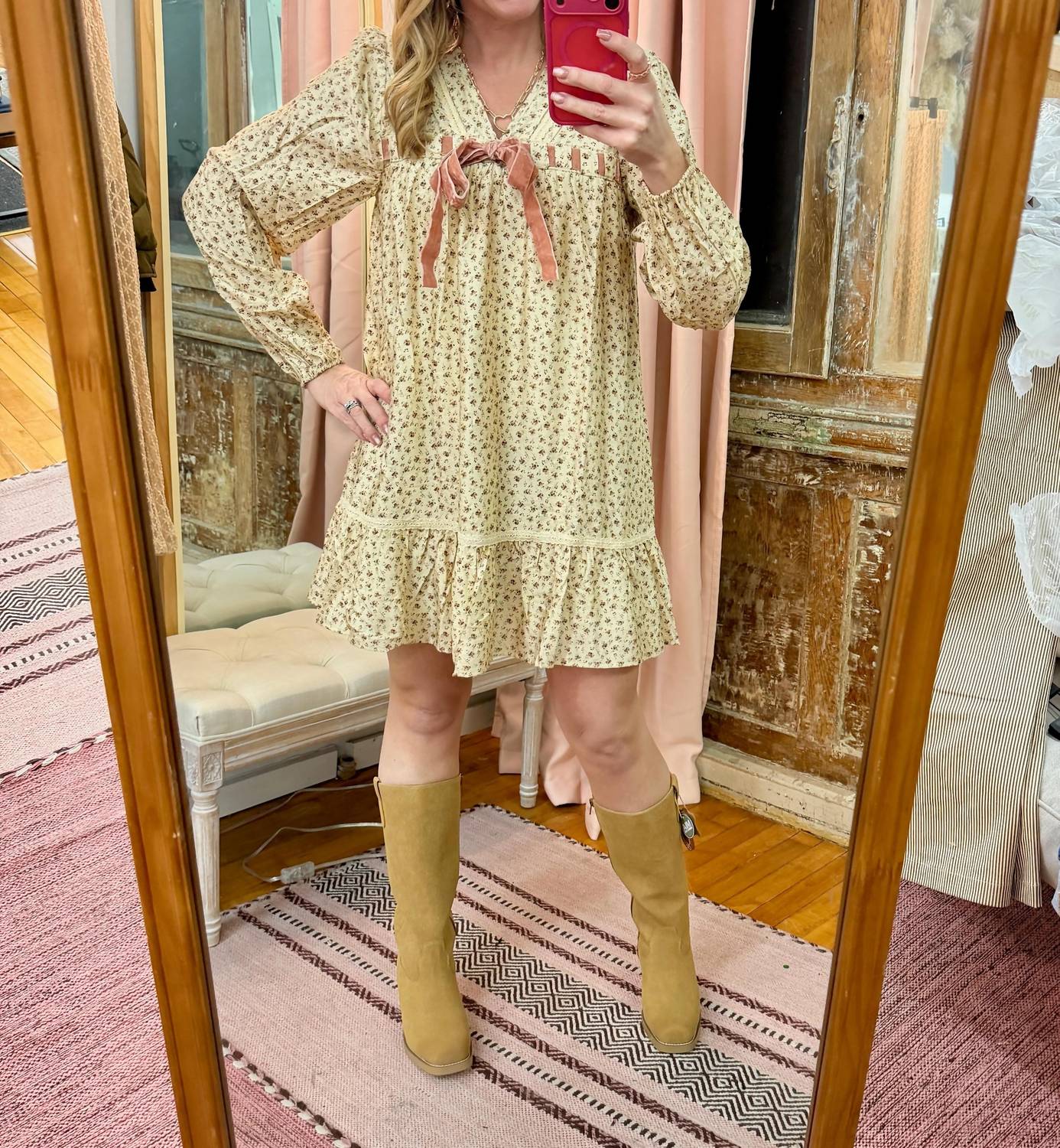 Very J - Floral Printed Front Bow Mini Dress