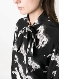 Stella Mccartney - Horse Print Bow Collar Silk Blouse
