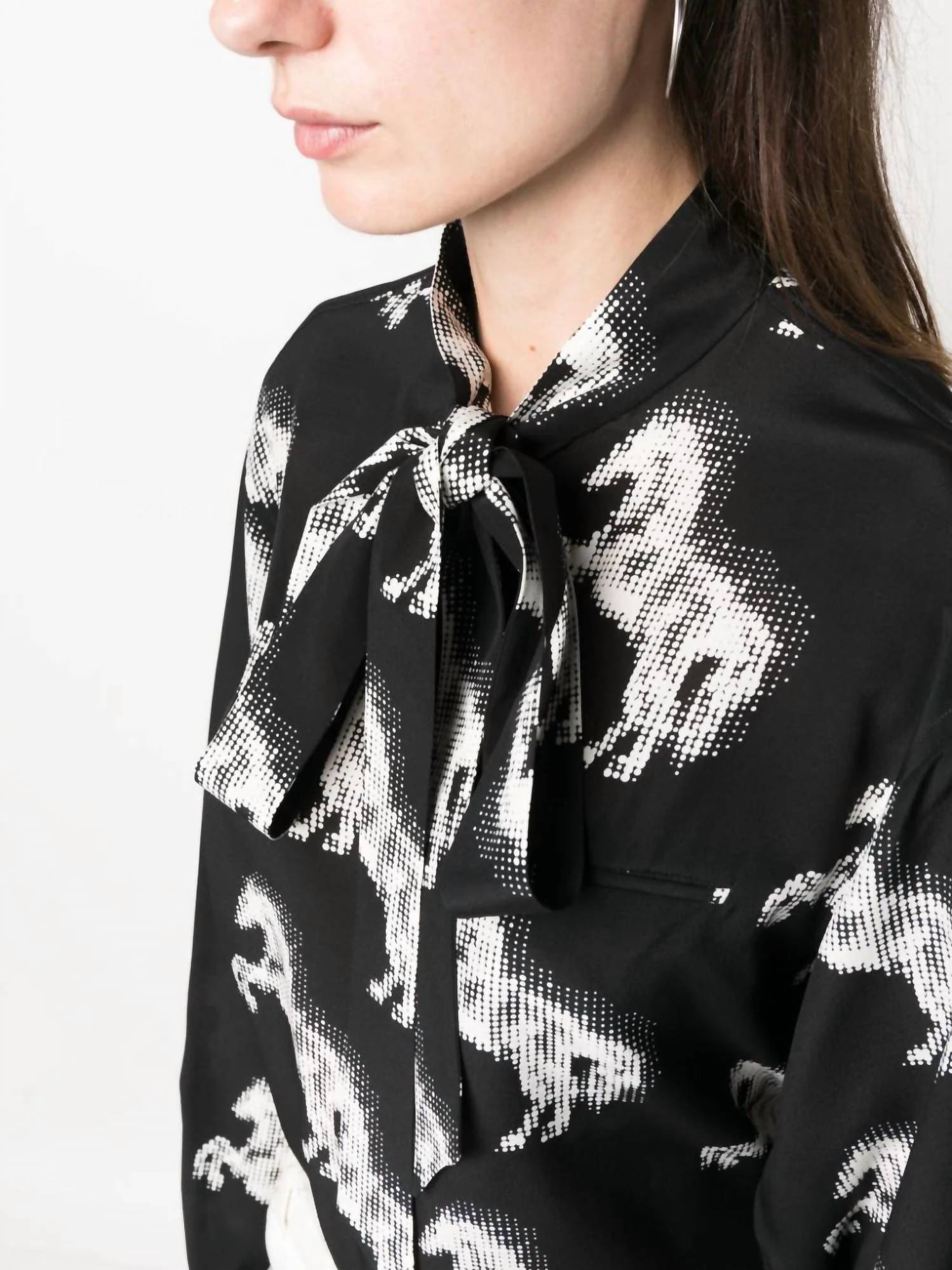 Stella Mccartney - Horse Print Bow Collar Silk Blouse