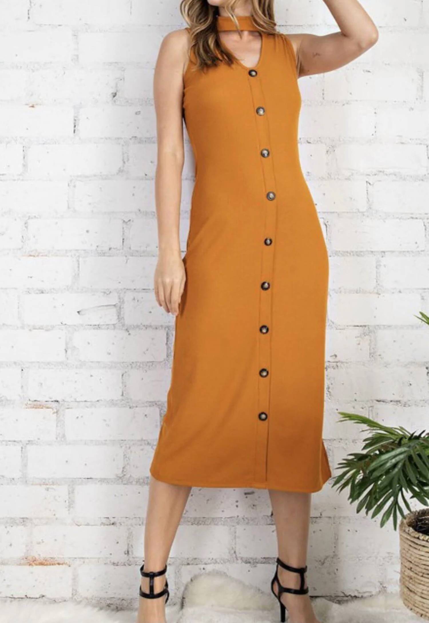 Fsl - Cara V-neck Ribbed Midi Dress
