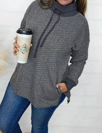 Doe And Rae - Two Tone Funnel Neck Pullover Top