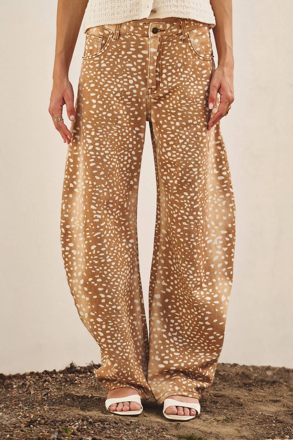Urban Daizy - Bambi Deer Print Wide Leg Denim Pants