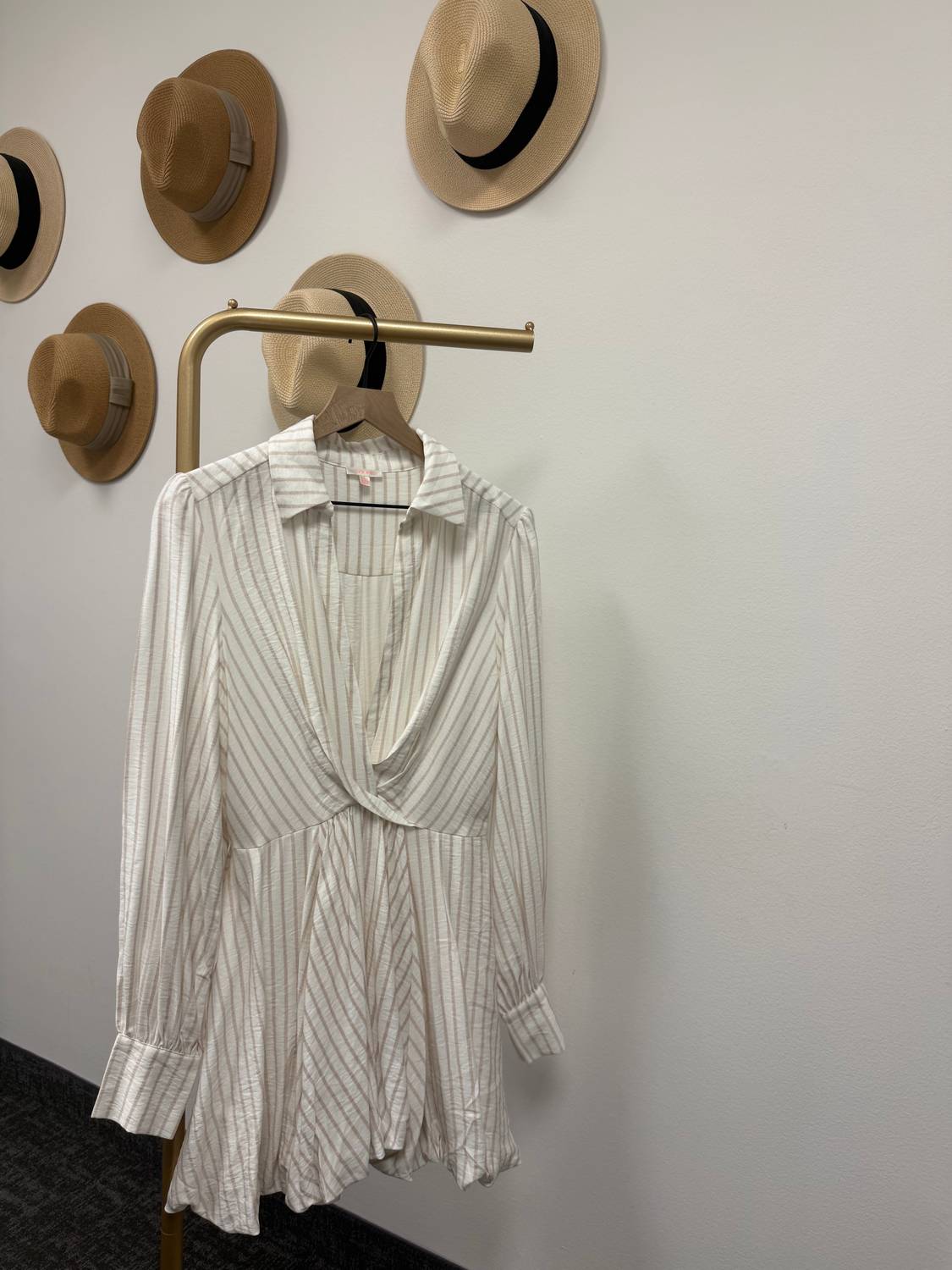 Art & Love USA Long Sleeve Bubble Mini Dress in white stripe - women's dress