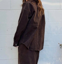 Bailey Rose Aliza Button Front Jacket in chocolate - women's jacket - alternate view