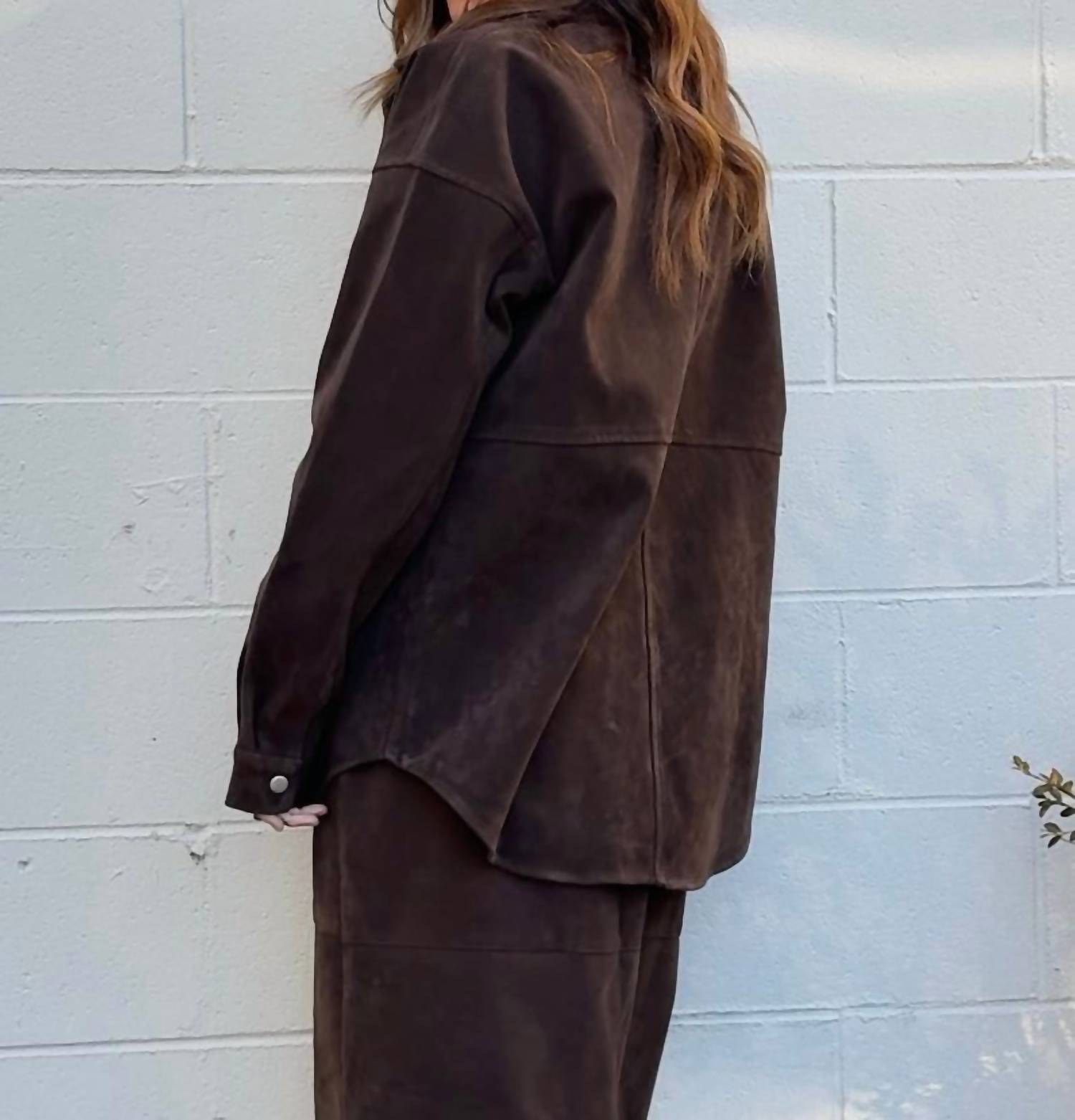 Bailey Rose Aliza Button Front Jacket in chocolate - women's jacket - alternate view
