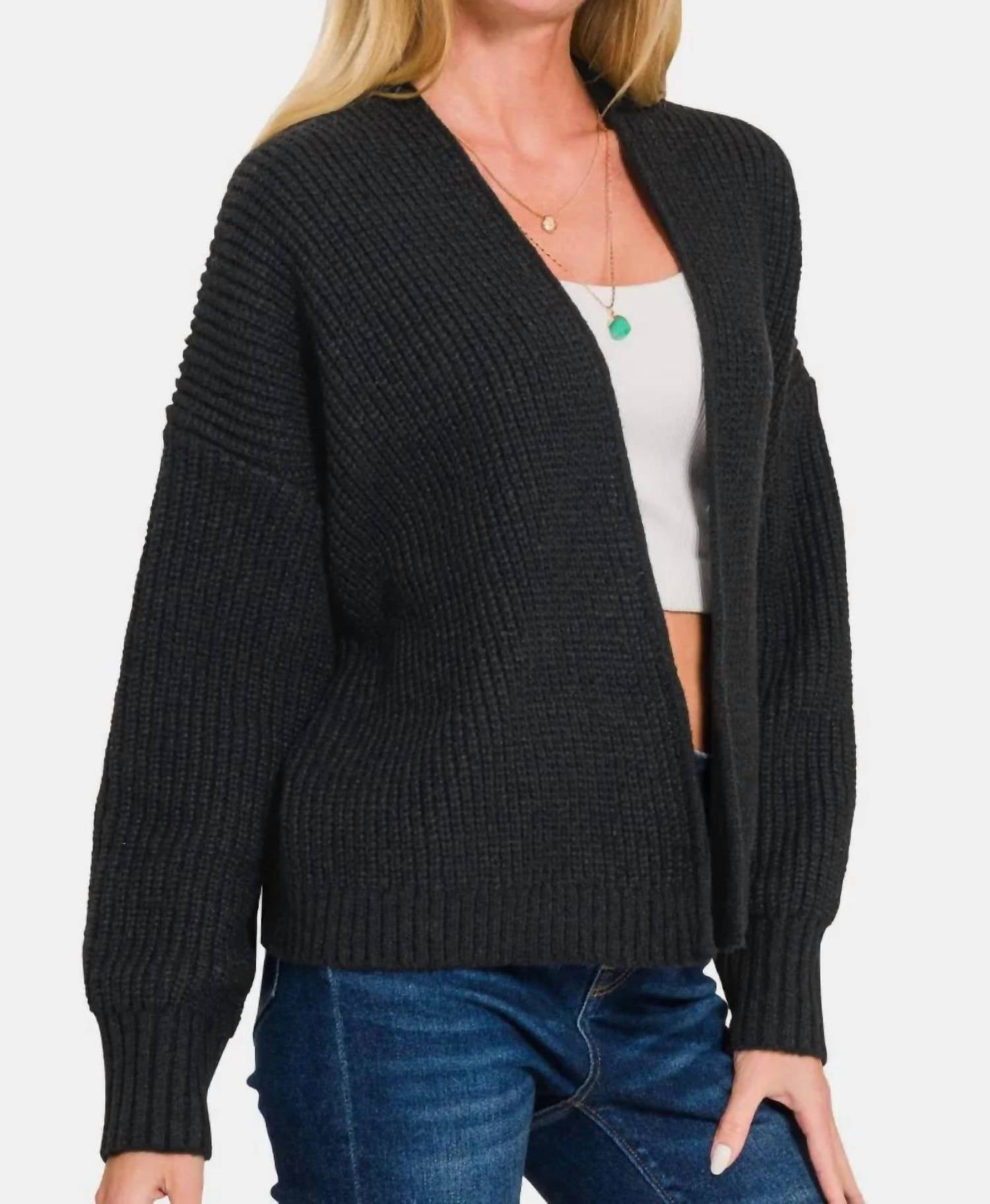 Zenana - Open Front Drop Shoulder Sweater Cardigan