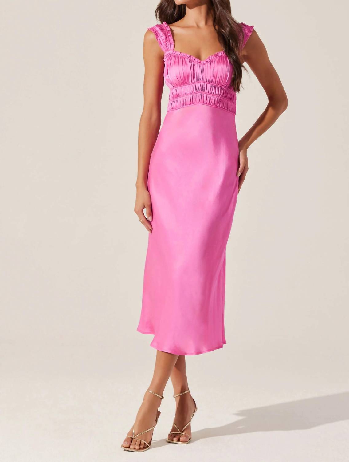 Astr - Enola Satin Smocked Midi Dress
