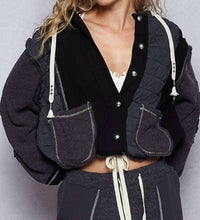 POL Hooded Button Down Combo Shacket in charcoal black - women's jacket - view 5