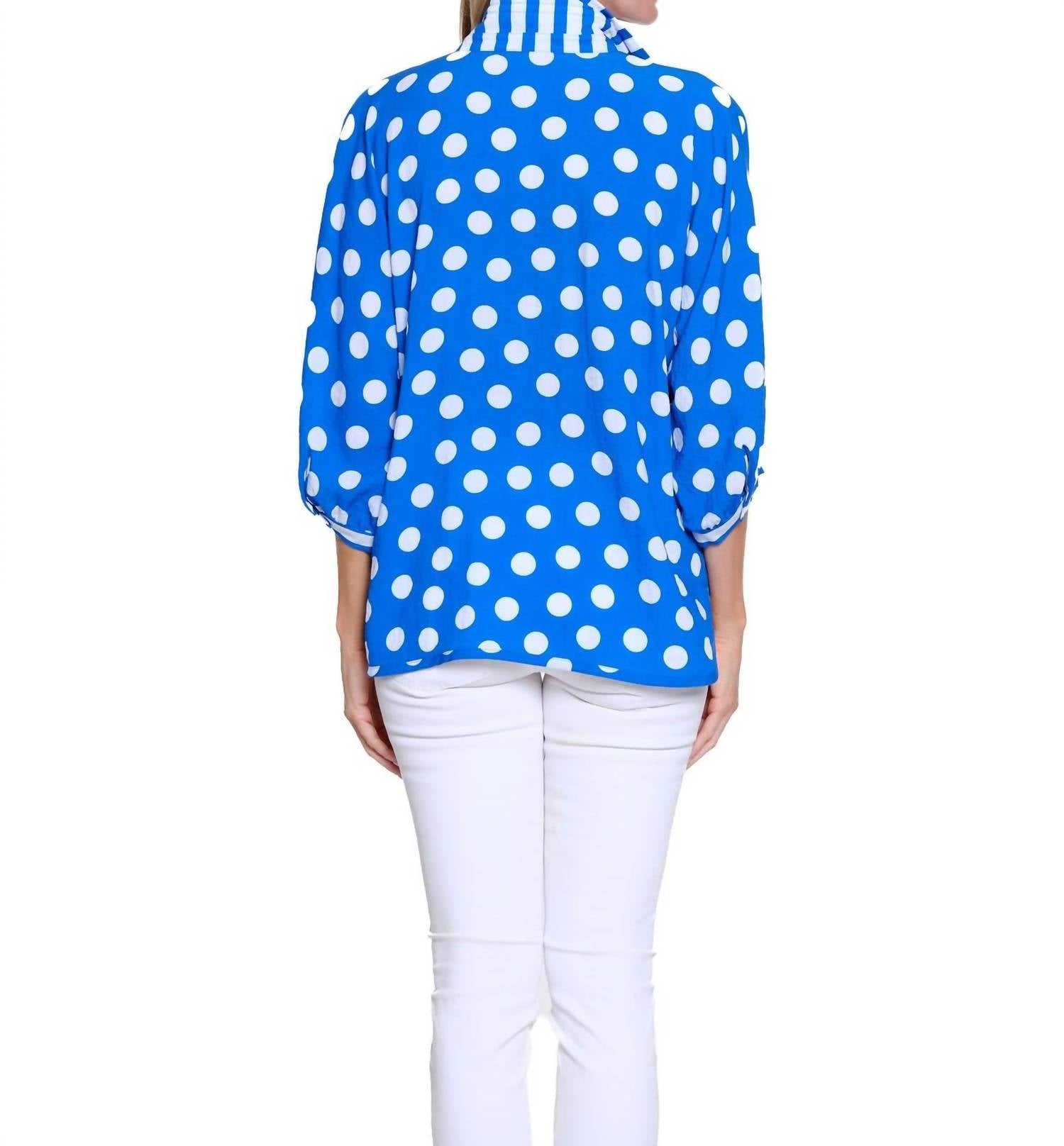 Multiples Polka Pop Pullover Top in coastal - women's blouse - alternate view
