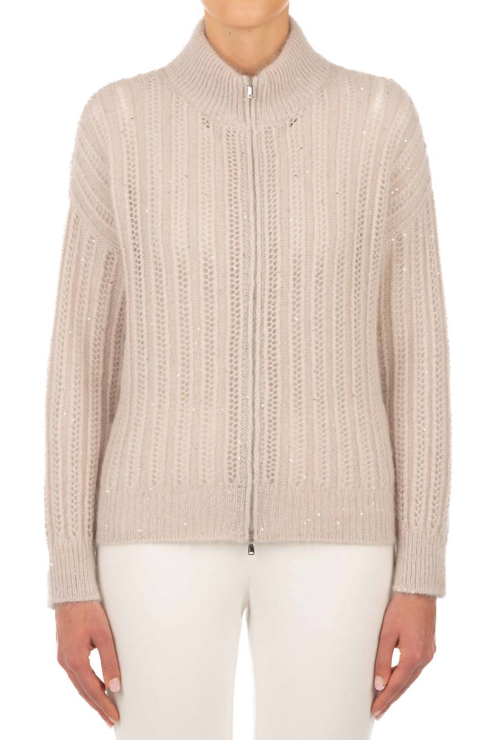 LE TRICOT PERUGIA Giacca Con Zip Sweater in skin - women's sweater