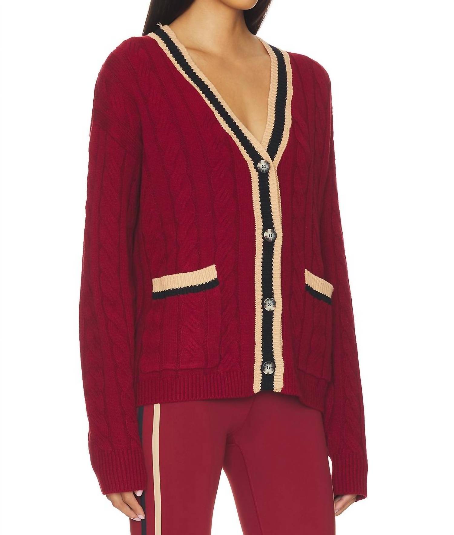 Beach Riot Gene Knit Cardigan in maroon merlot - women's cardigan - alternate view