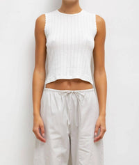 Leset - Pointelle Sleeveless Crew Top
