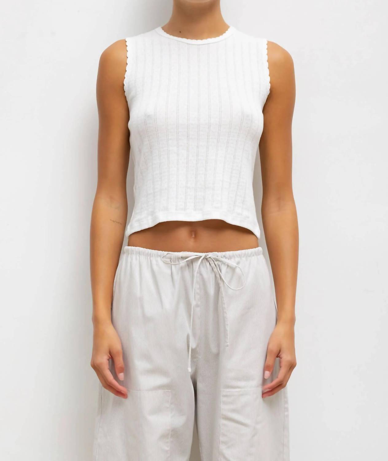 Leset - Pointelle Sleeveless Crew Top