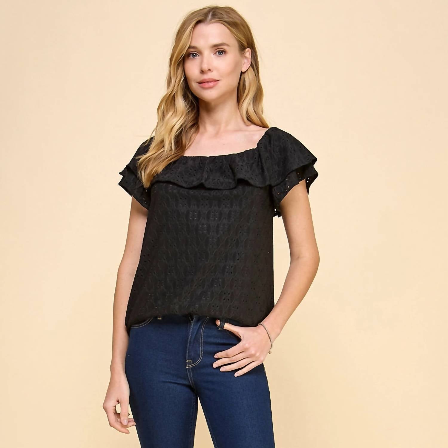 Les Amis - Ruffle Eyelet Top