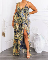 Surelymine - Floral Ruffle Maxi Dress with Slit