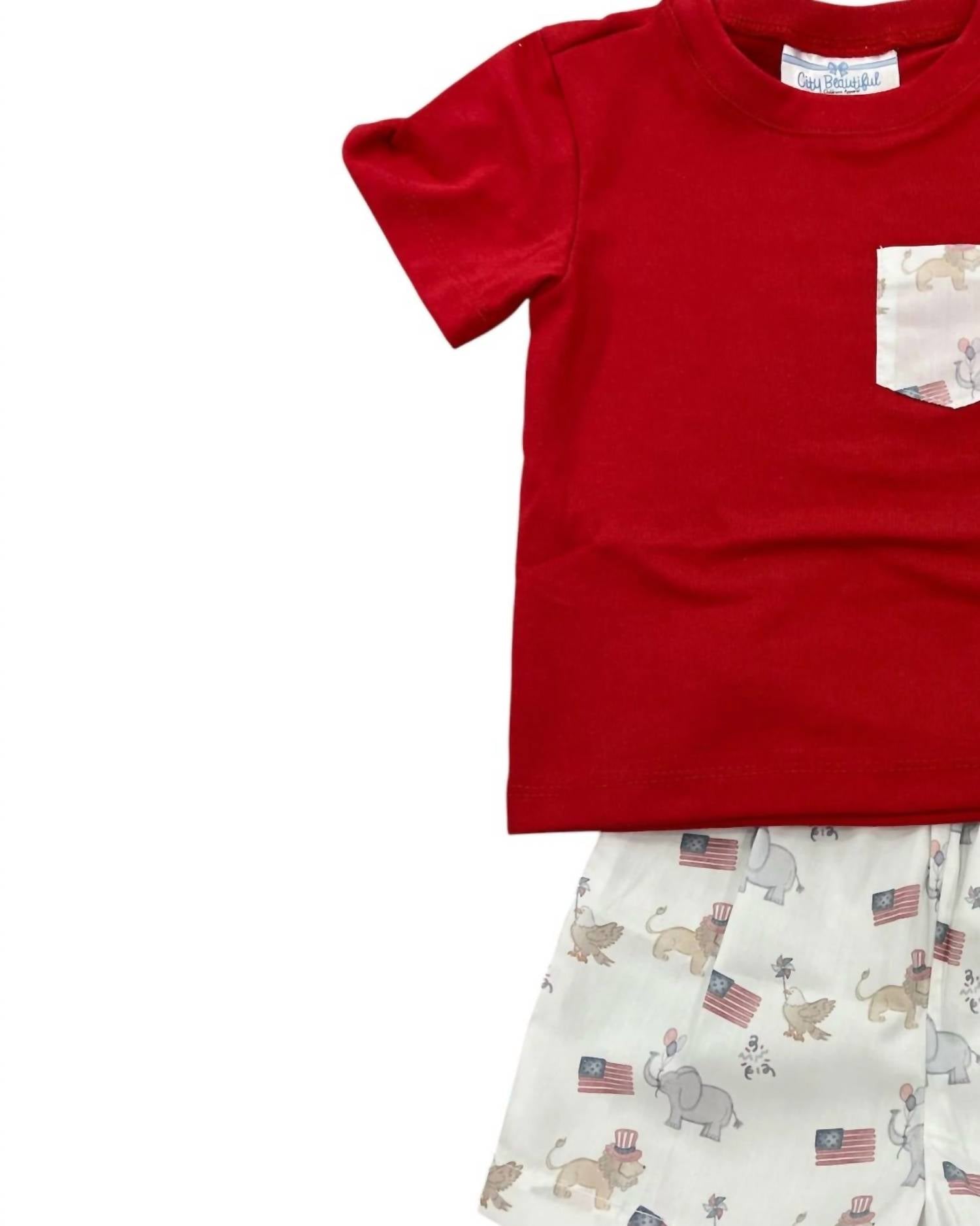City Beautiful - Kids Smocked Patriotic Short Set