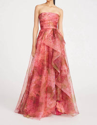 THEIA Fahreta Strapless Gown in printed wisteria - women's dress - view 4