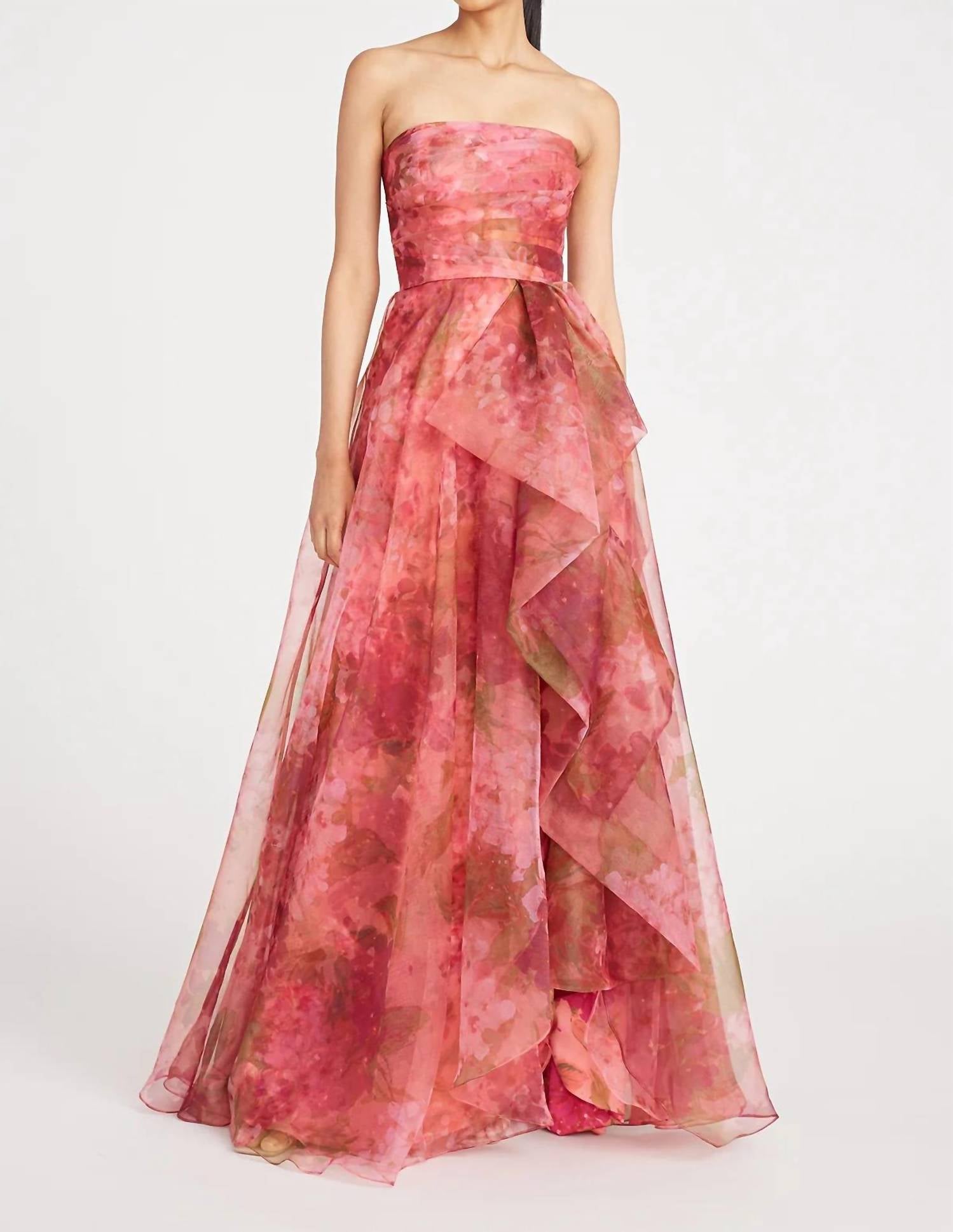 THEIA Fahreta Strapless Gown in printed wisteria - women's dress - view 4