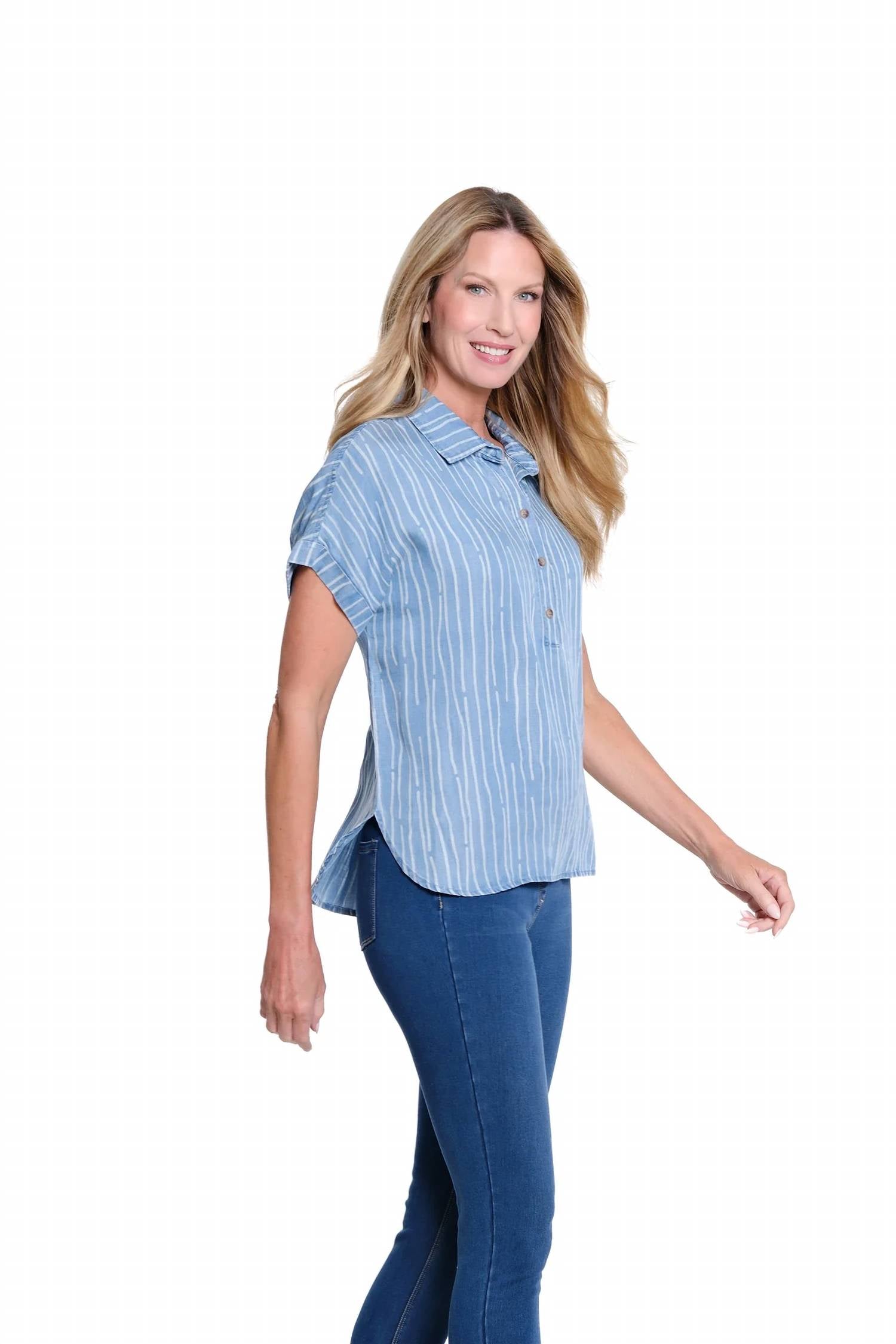 Multiples - Twill Denim Popover Top