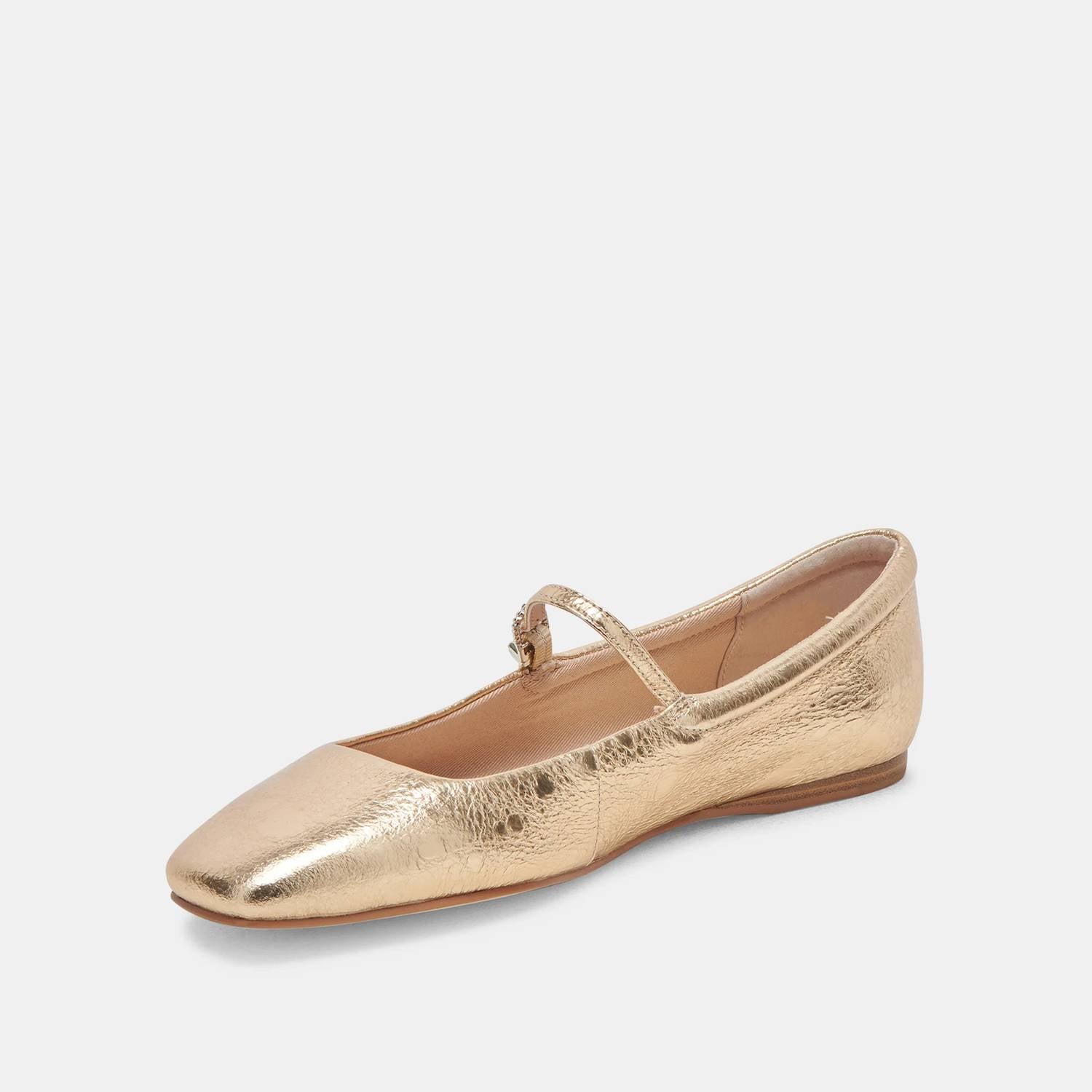 Dolce Vita Women's Reyes Mary Jane Ballet Flats in gold distressed leather - women's flats - alternate view