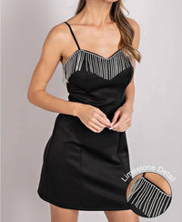 Ee:Some - Sleek Spaghetti Strap Body Con Mini Dress With Rhinestone Fringe