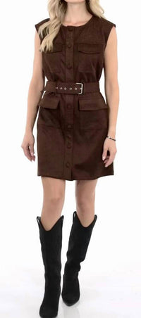 She + Sky - Sleeveless Suede Button Down Mini Dress