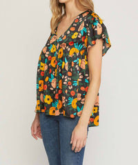 Entro - Floral Babydoll Flutter Sleeve Top