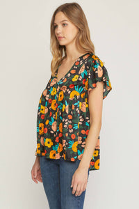 Entro - Floral Babydoll Flutter Sleeve Top