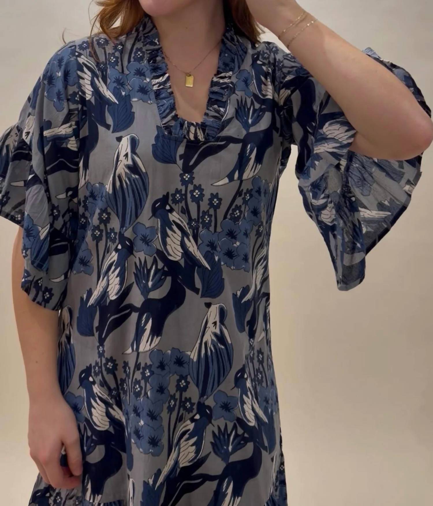 Fitzroy & Willa - Ruffle-sleeve Caftan Mini Dress