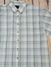F/X Fusion Men's Plaid Top in white tan multi - men's t-shirt - detail view