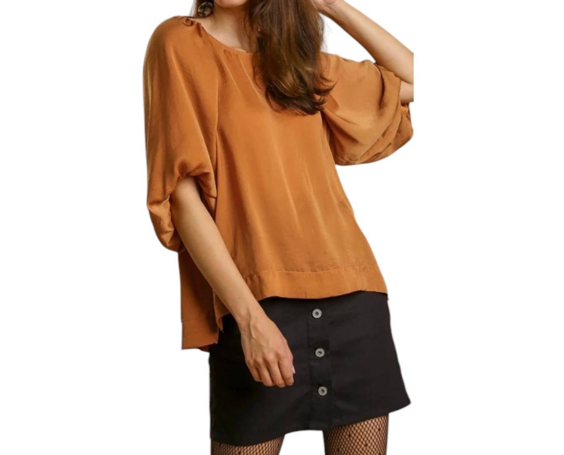 Umgee - Washed Satin Balloon Sleeve Top