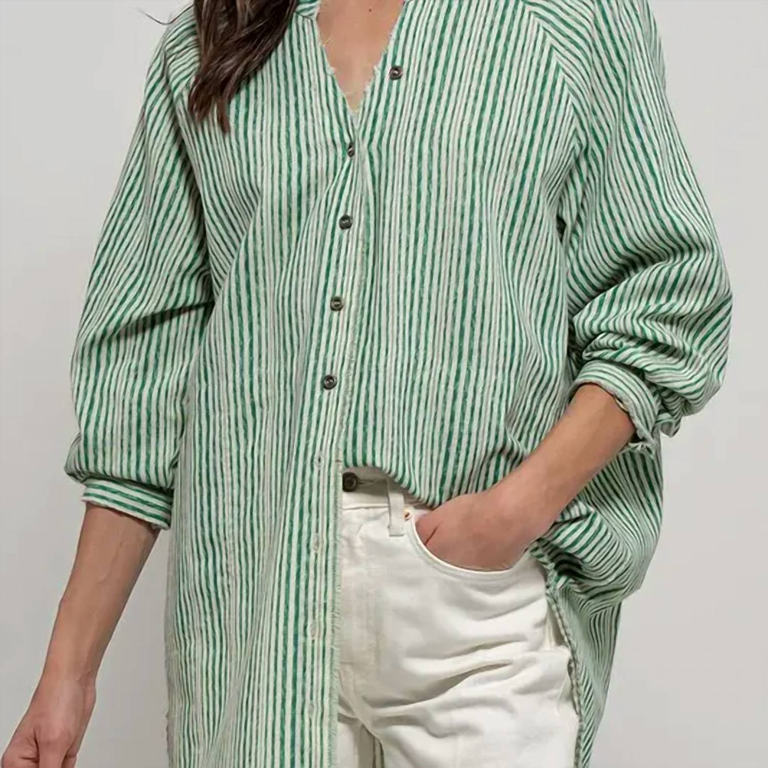 Urban Daizy - Coastal Trail Striped Linen Blouse