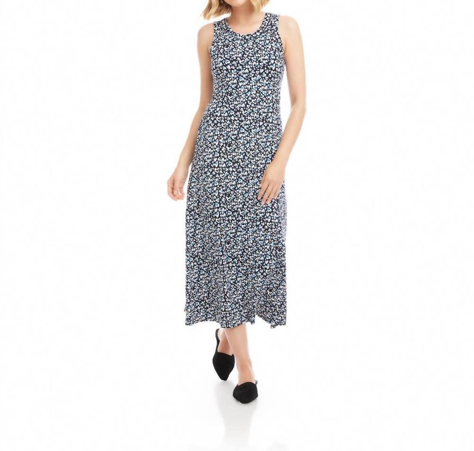 Karen Kane Sleeveless Side Slit Midi Dress in painted heart knit print - women's dress