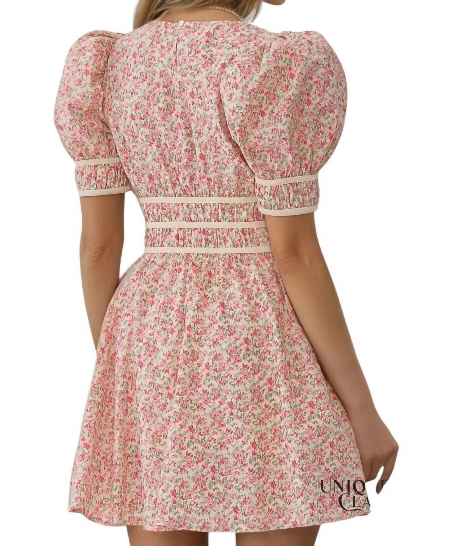 Entro - Darleen Velvet Trim Smocking Waist Mini Dress