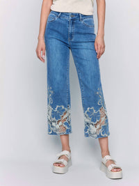 Charlie B - Cropped Flare Leg Jeans With Lace Hem