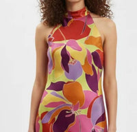 Karlie - Floral Satin Mock Halter Maxi Dress