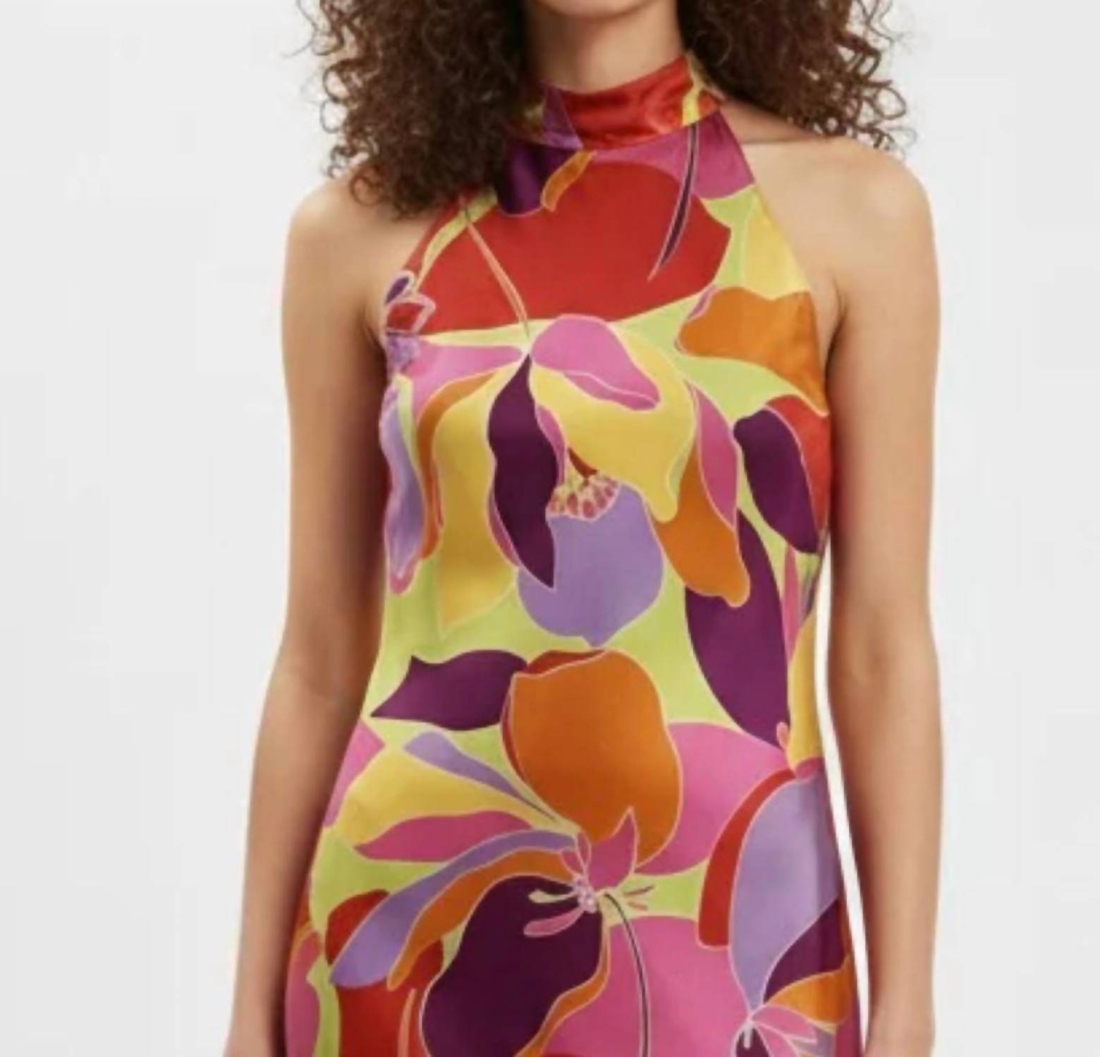 Karlie - Floral Satin Mock Halter Maxi Dress