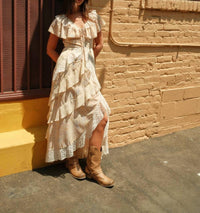 Baevely by Wellmade Floral Ruffle Tiered Maxi Dress in light yellow multi - women's dress - view 4