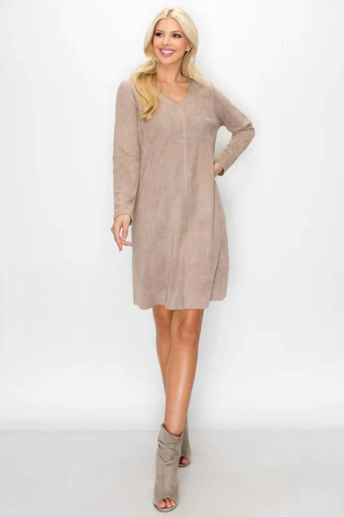 Joh - Aurora Suede V Neck Dress With Pockets