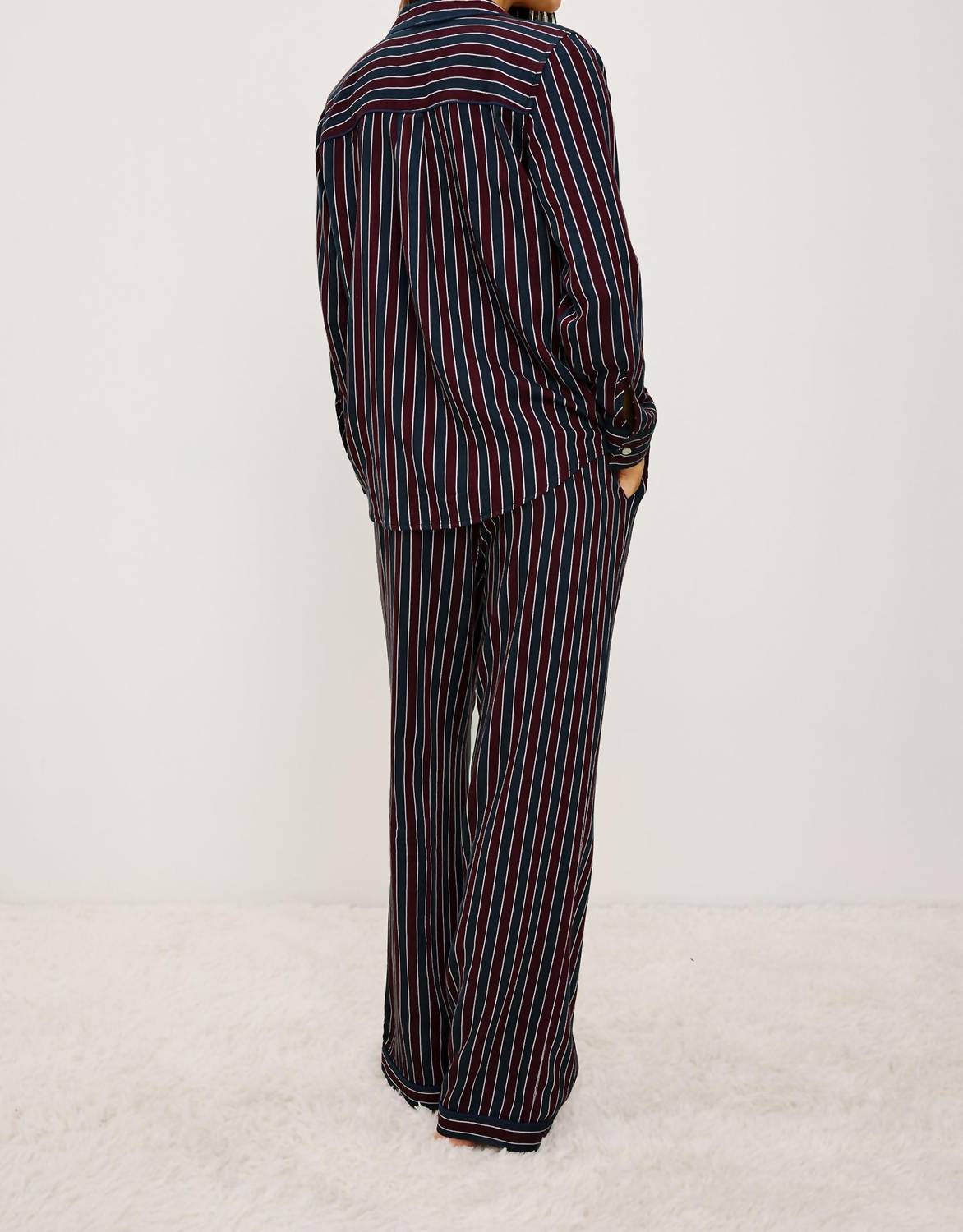 Rails Luna Pajama Set in navy oxblood stripe - women's sleepwear - detail view