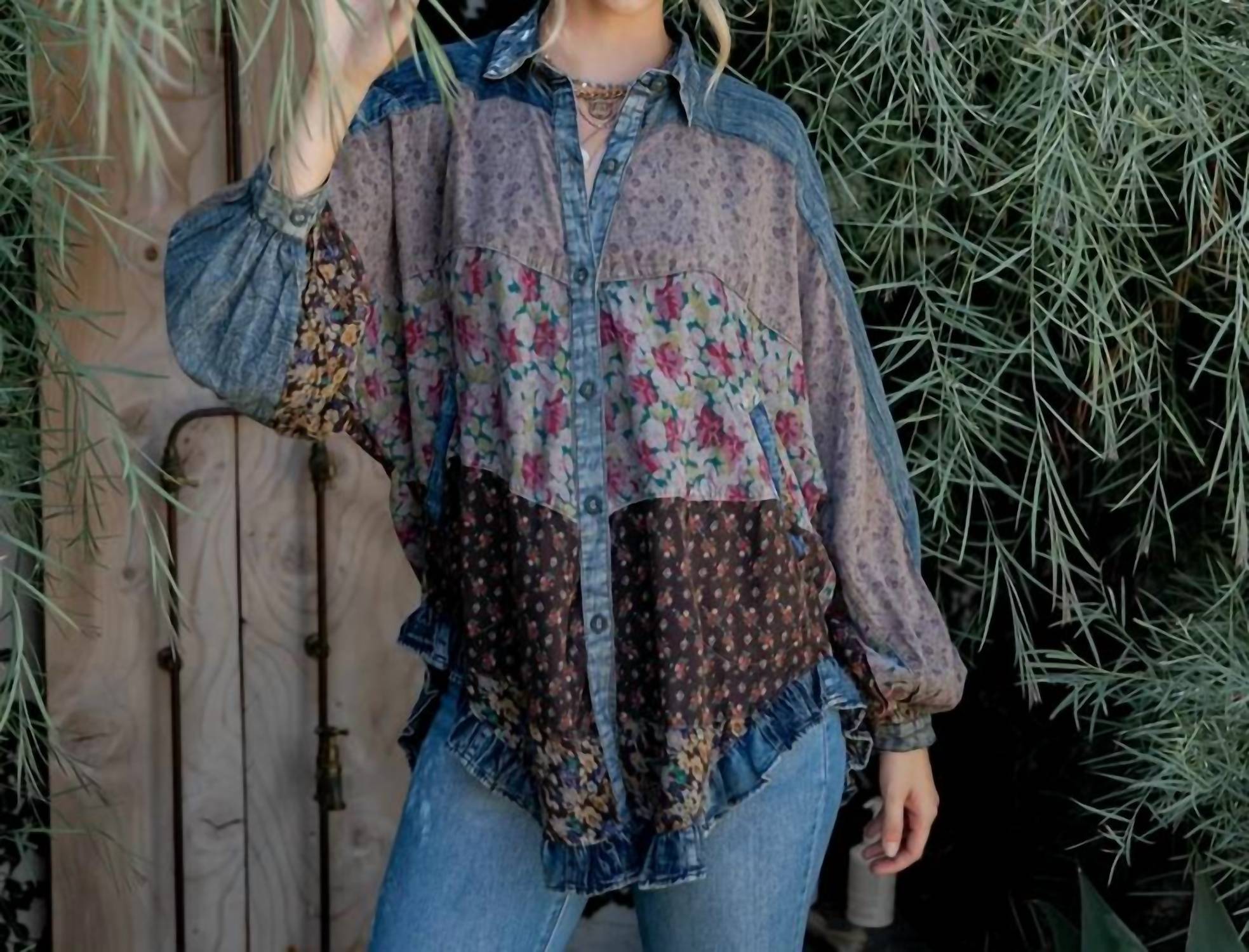 Young Threads - Mixed Floral Prints Patchwork Blouse