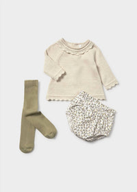 Mayoral Baby's Knit Sweater With Bloomers And Tights Set in olive - item