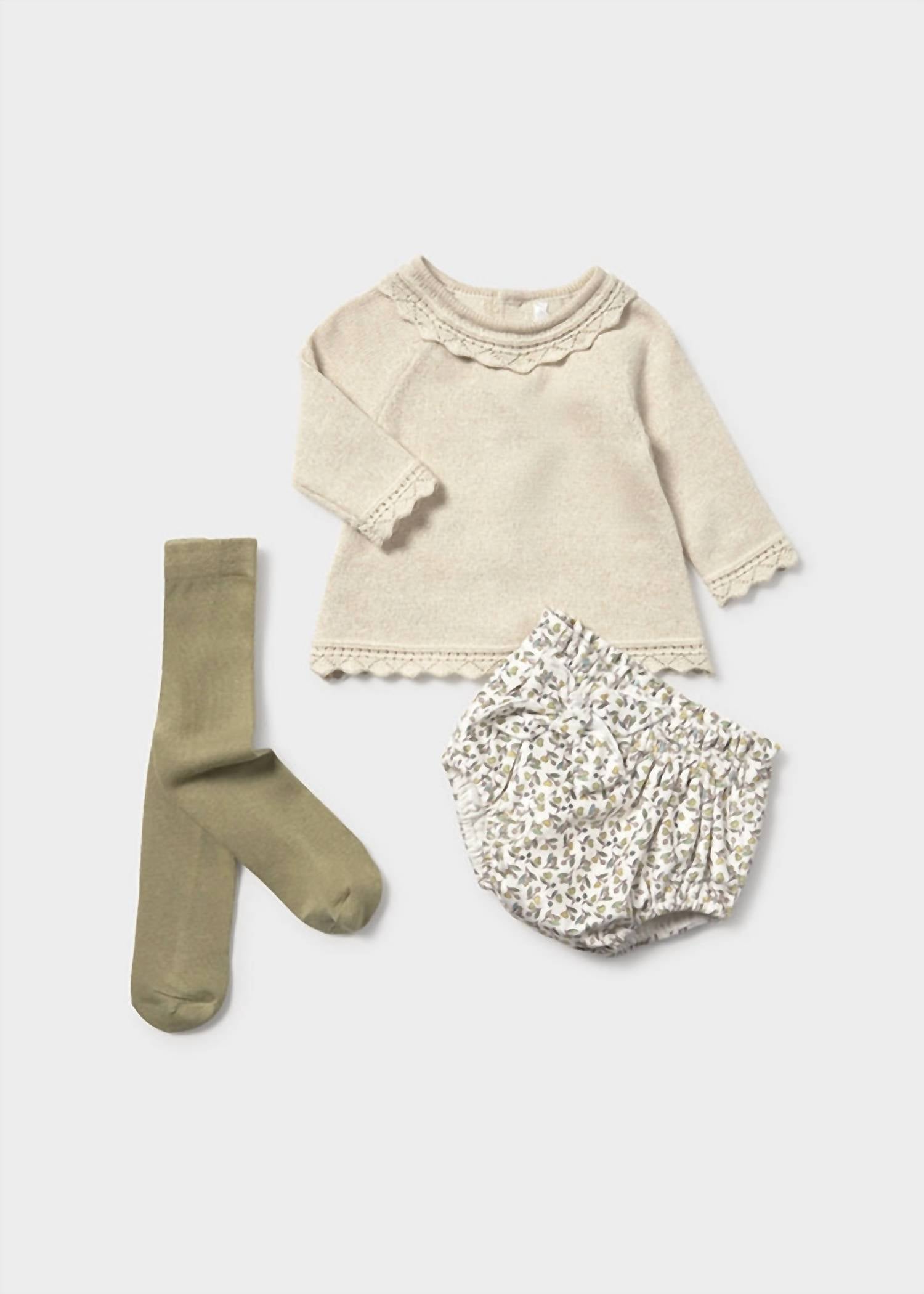 Mayoral Baby's Knit Sweater With Bloomers And Tights Set in olive - item