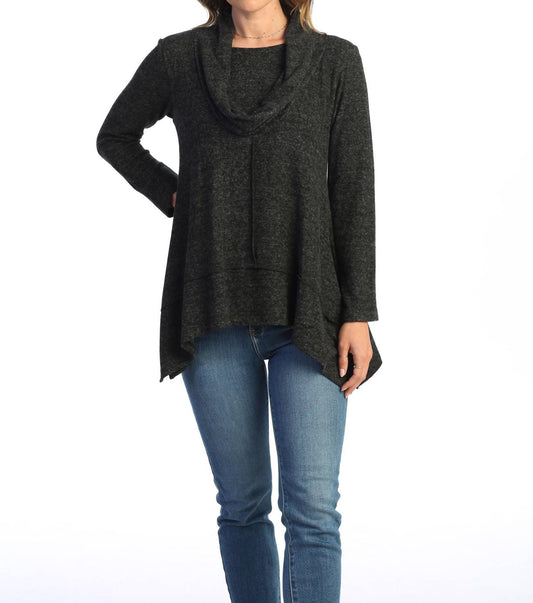 Jess & Jane - Brushed Knit Pocket & Cowl Neck Top